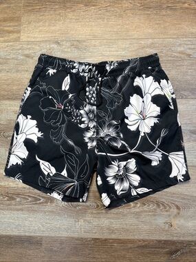 South Pole Black and White Floral Swim Trunks